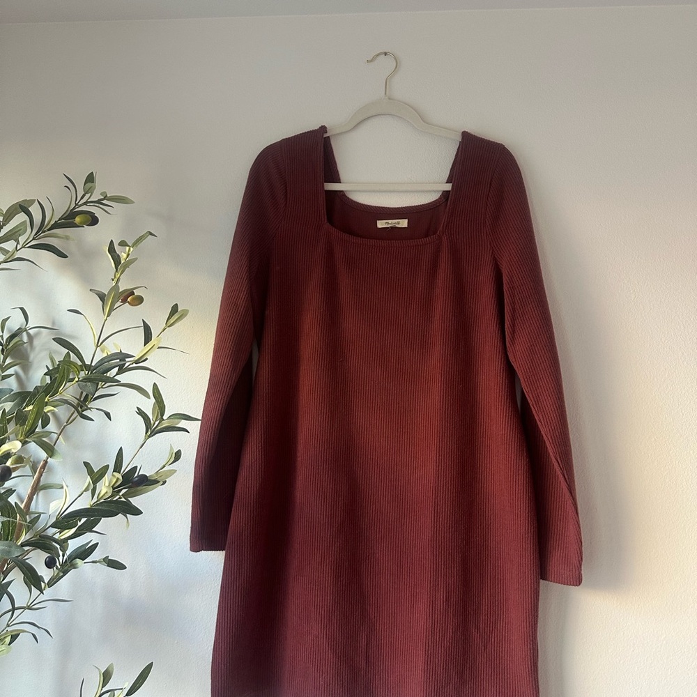Madewell Ribbed Mini Dress Square Neck Long Sleeve XXL